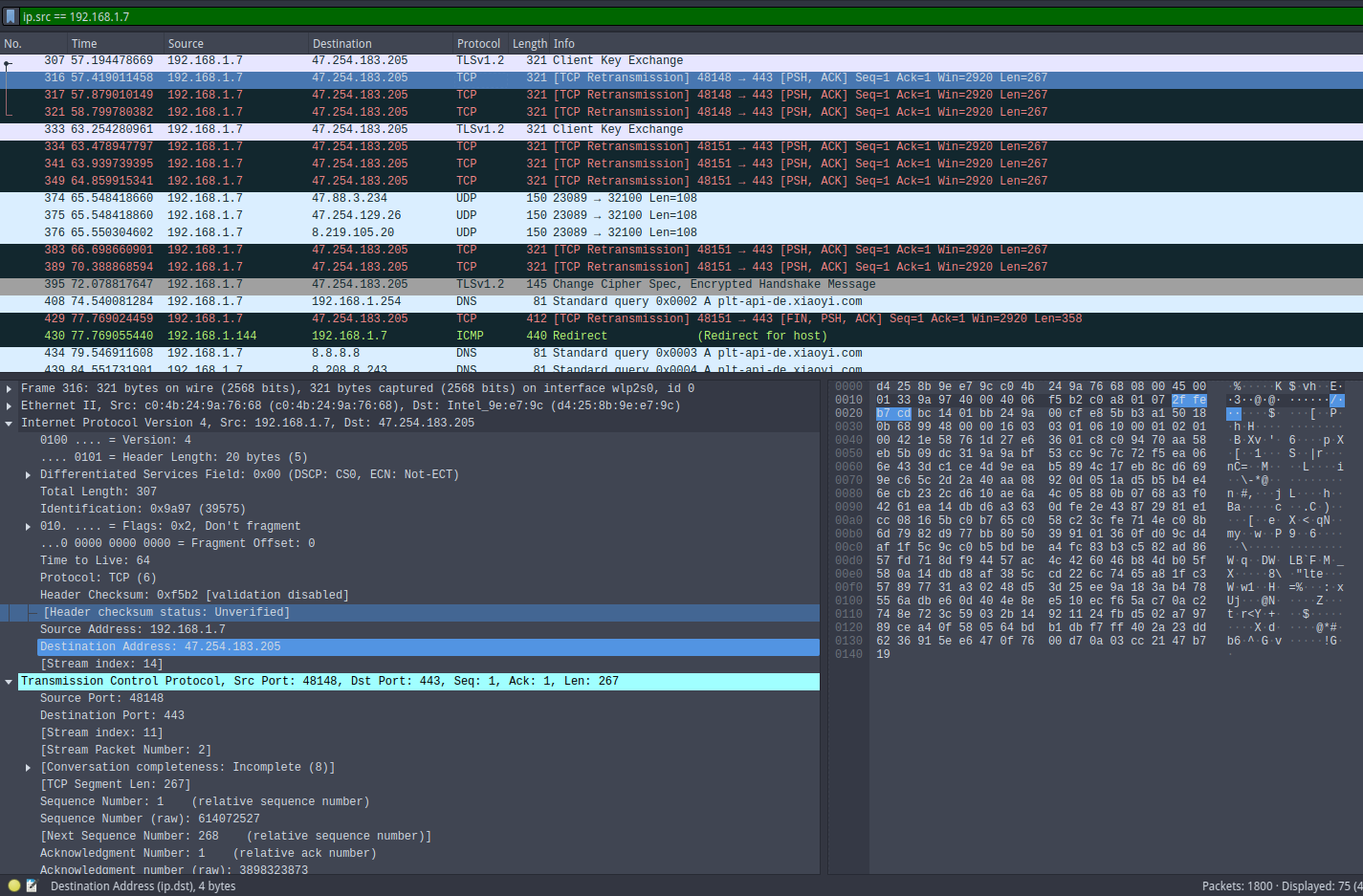 Example of outgoing data streams regularly transmitted by the camera to the cloud provider plt‑api‑de.xiaoyi.com