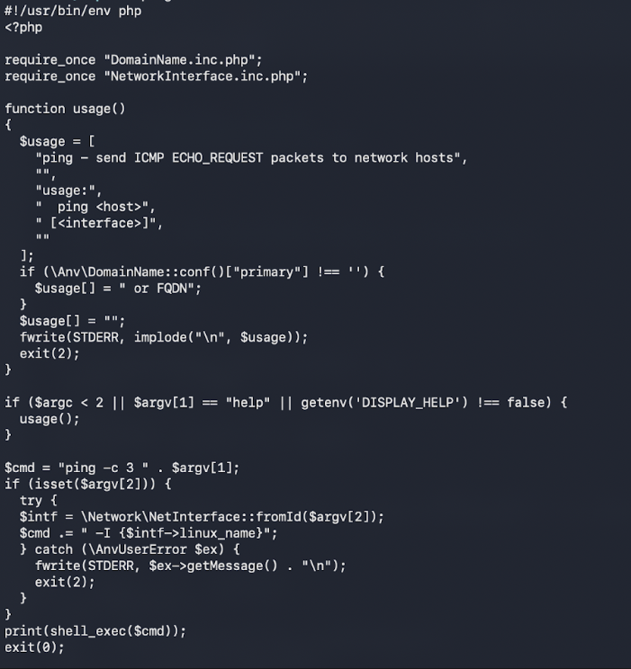 Code of the /usr/share/commands/ping wrapper