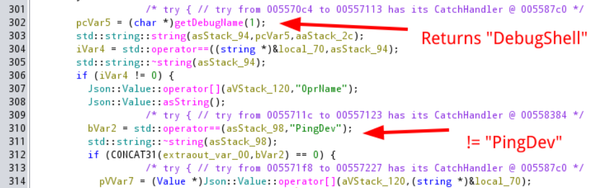 Conditional branch handling DebugShell requests before executing the supplied command buffer